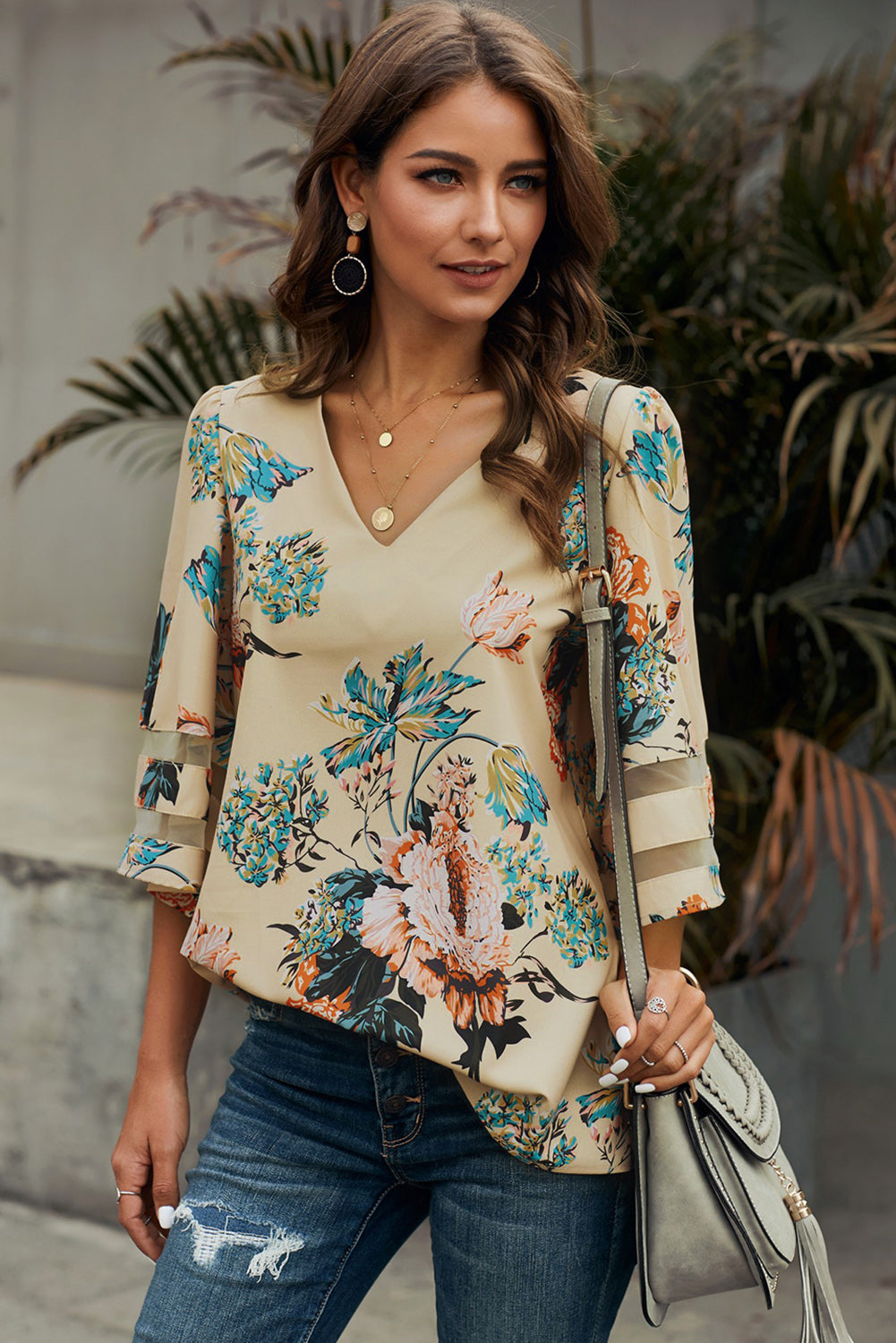 Printed Flare Sleeve Top Print on any thing USA/STOD clothes