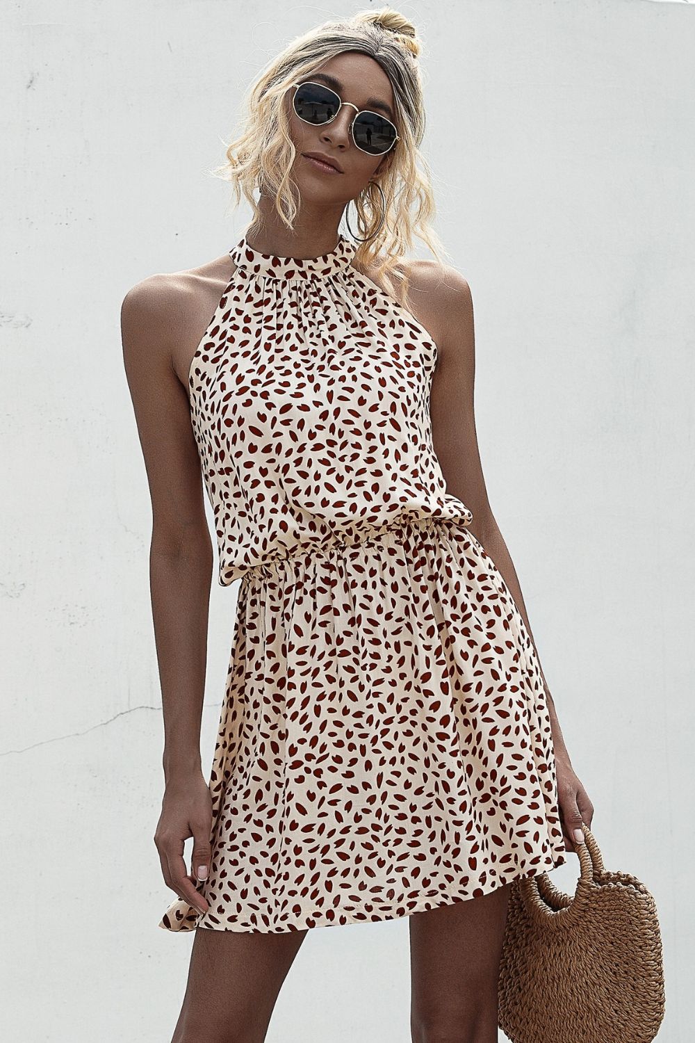 Printed Grecian Neck Mini Dress Print on any thing USA/STOD clothes