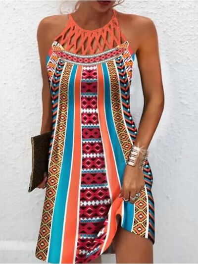 Printed Grecian Neck Mini Dress Print on any thing USA/STOD clothes