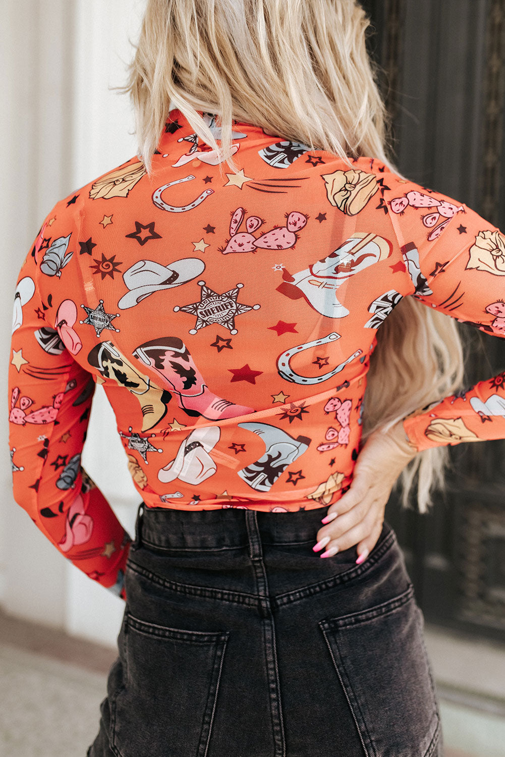 Printed Mock Neck Long Sleeve Bodysuit Print on any thing USA/STOD clothes