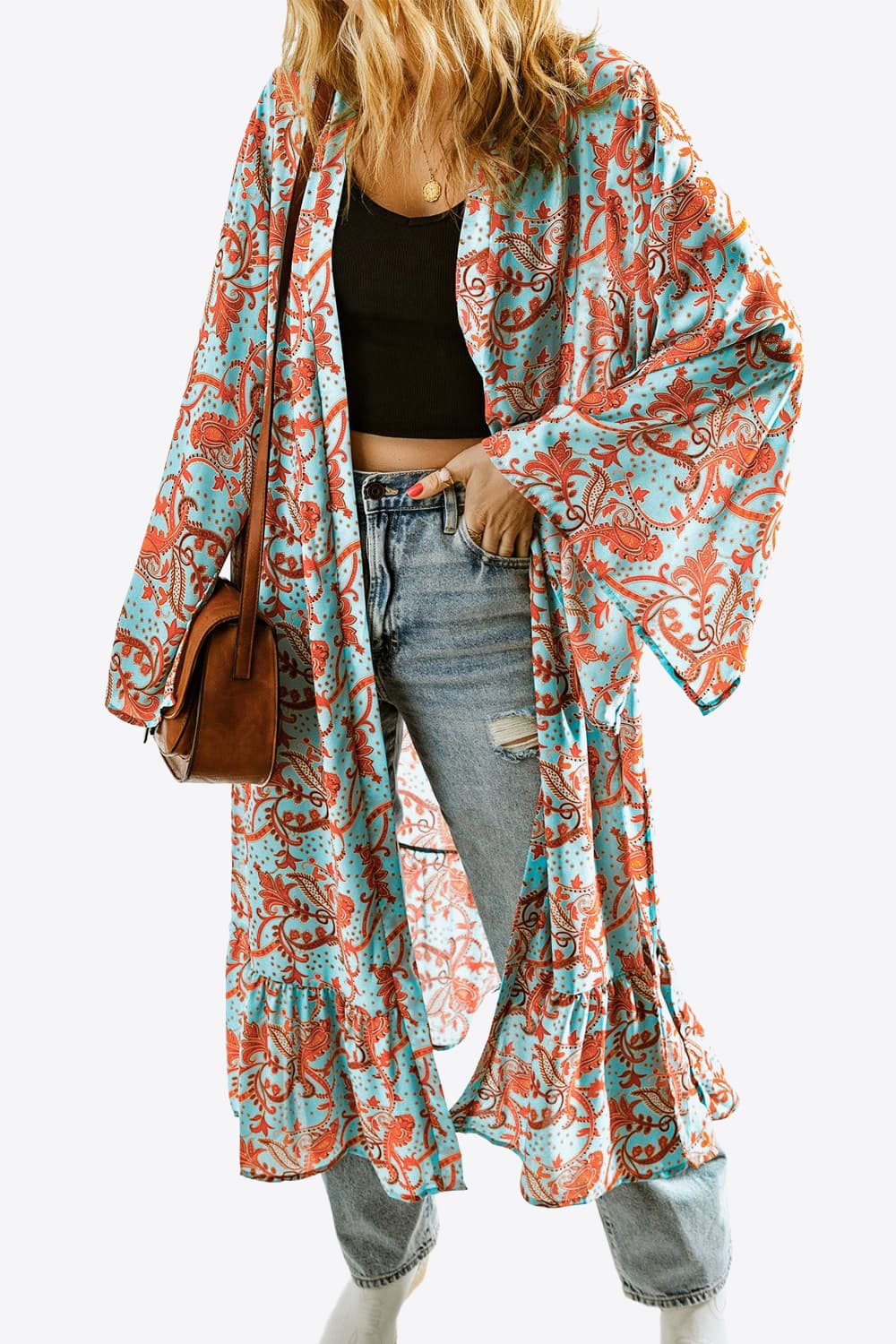 Printed Open Front Duster Cardigan Print on any thing USA/STOD clothes