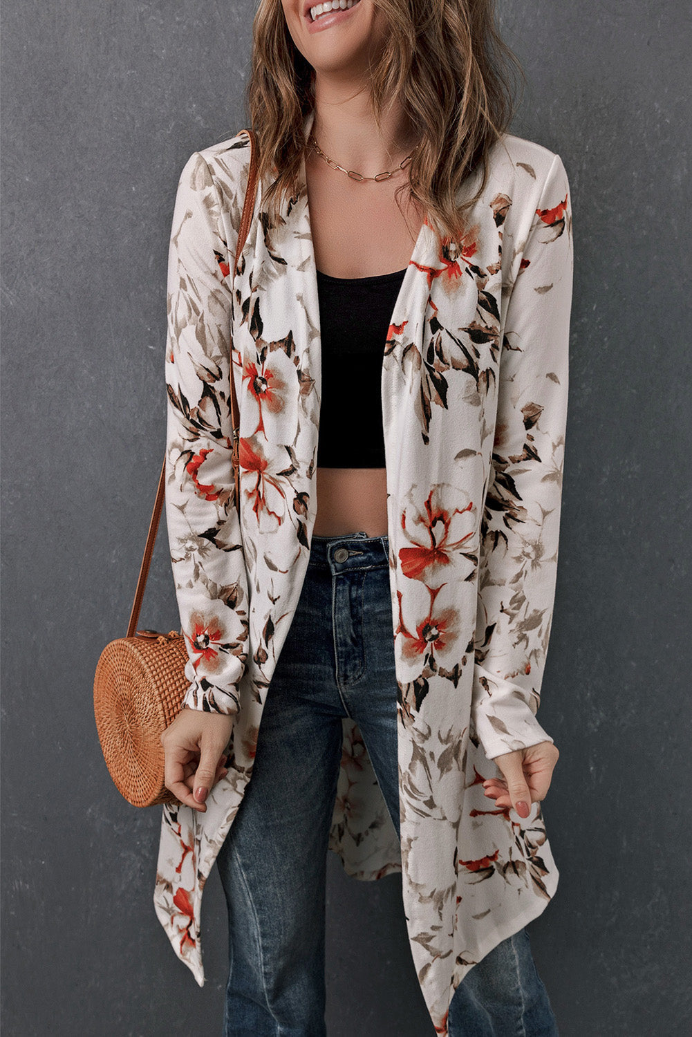 Printed Open Front Longline Cardigan Print on any thing USA/STOD clothes