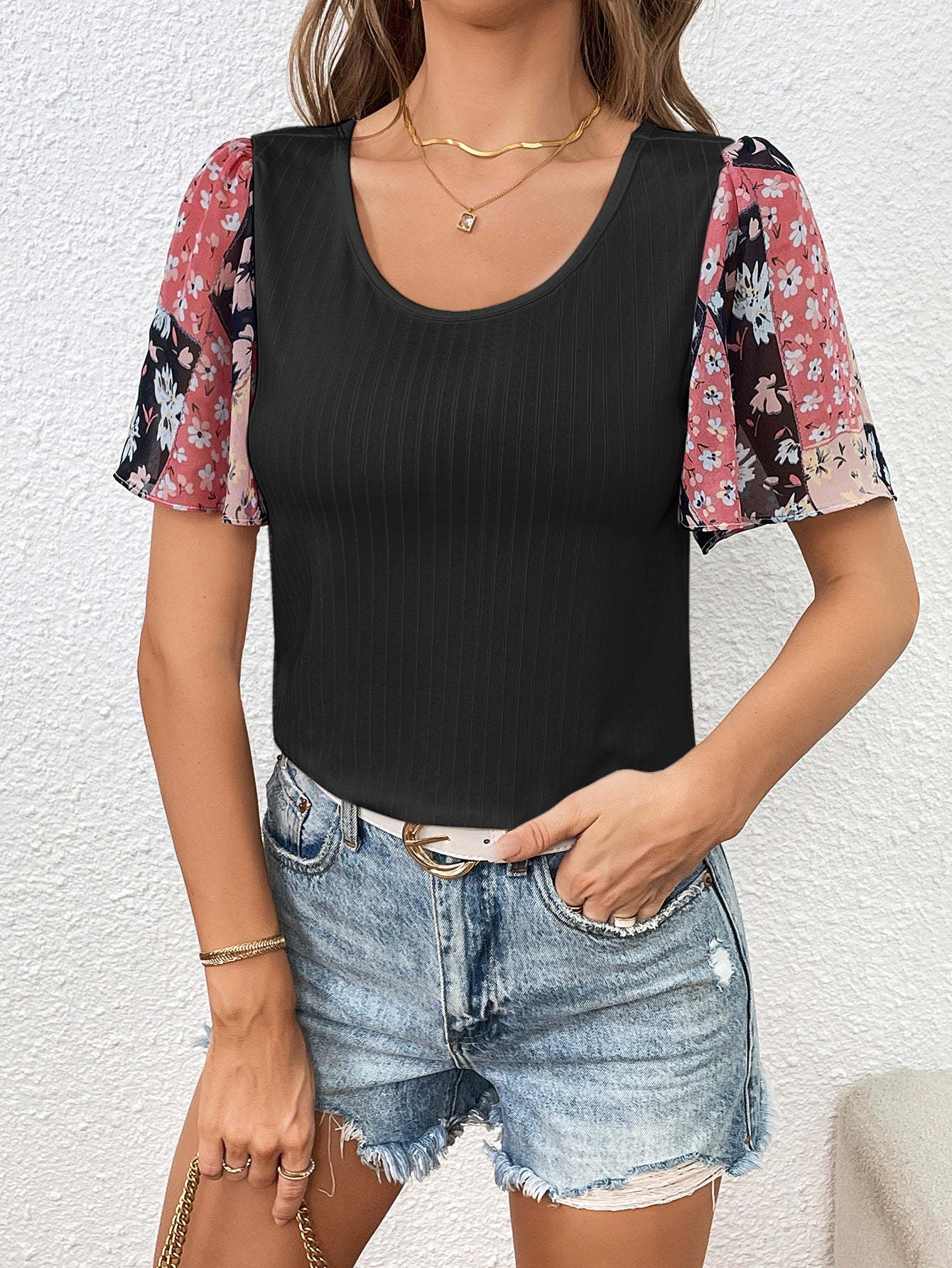 Printed Puff Sleeve Round Neck Tee Print on any thing USA/STOD clothes