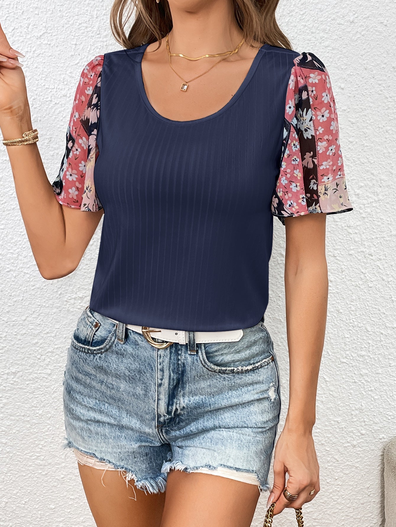 Printed Puff Sleeve Round Neck Tee Print on any thing USA/STOD clothes