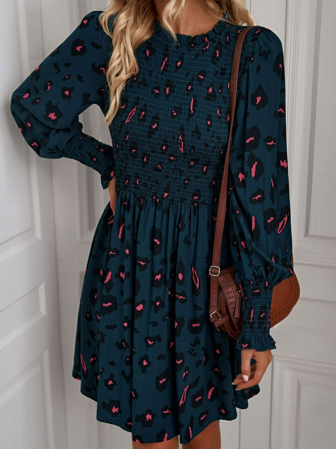 Printed Puff Sleeve Smocked Dress Print on any thing USA/STOD clothes