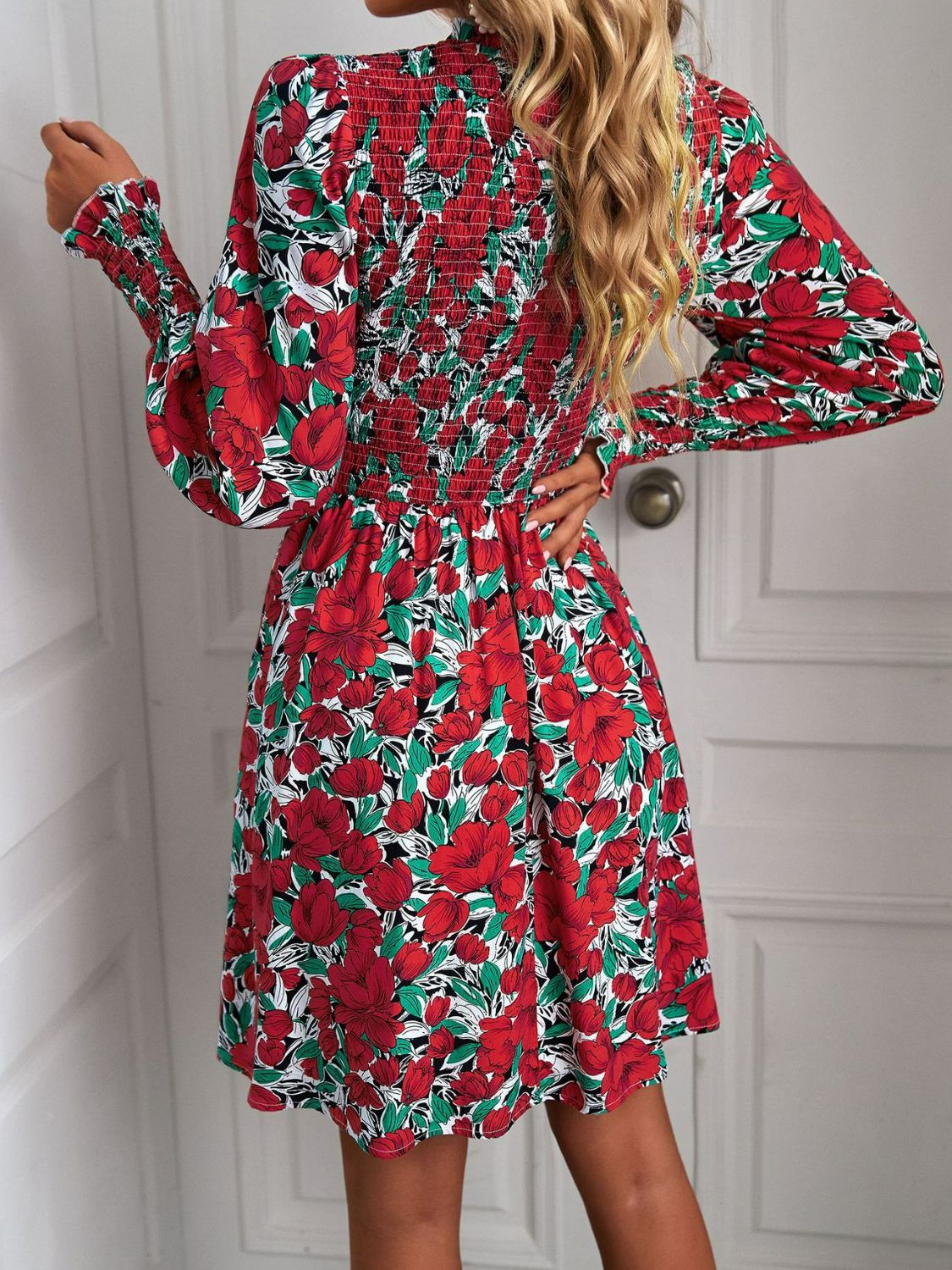 Printed Puff Sleeve Smocked Dress Print on any thing USA/STOD clothes