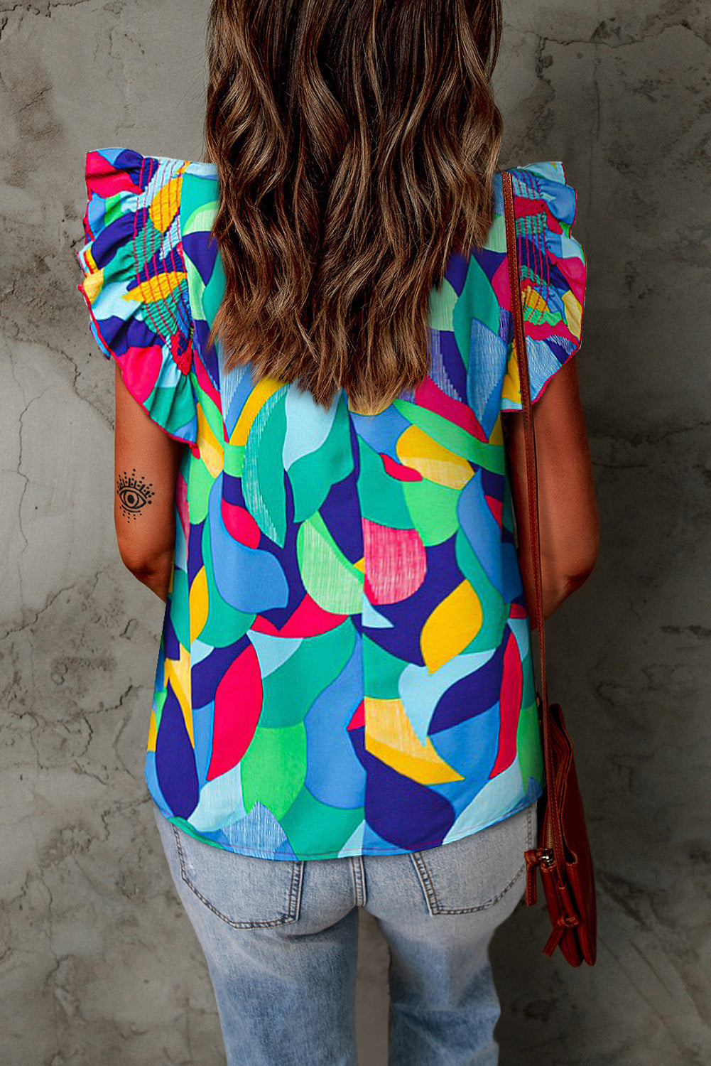 Printed Round Neck Butterfly Sleeve Top Print on any thing USA/STOD clothes