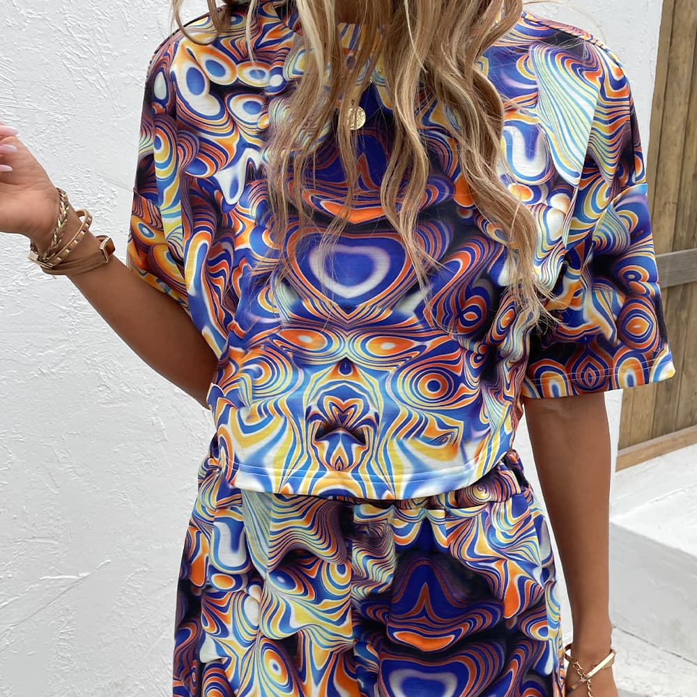 Printed Round Neck Dropped Shoulder Half Sleeve Top and Shorts Set Print on any thing USA/STOD clothes