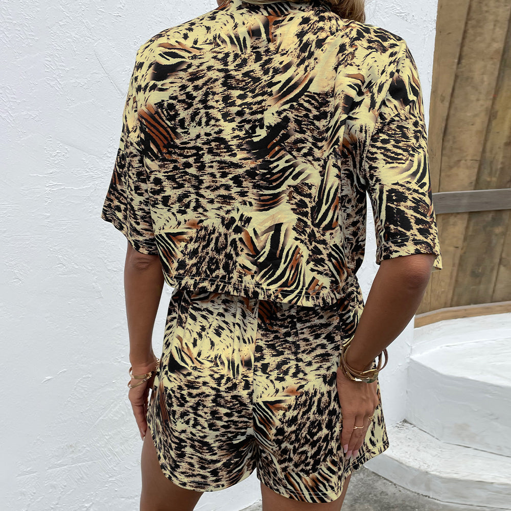 Printed Round Neck Dropped Shoulder Half Sleeve Top and Shorts Set Print on any thing USA/STOD clothes