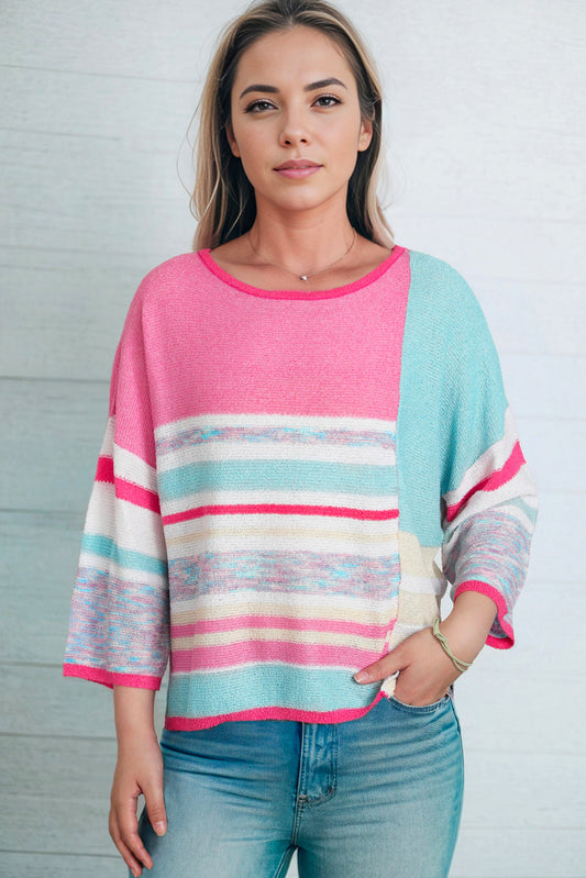 Printed Round Neck Dropped Shoulder Pullover Sweater Print on any thing USA/STOD clothes