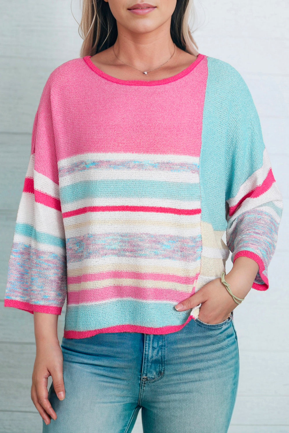 Printed Round Neck Dropped Shoulder Pullover Sweater Print on any thing USA/STOD clothes