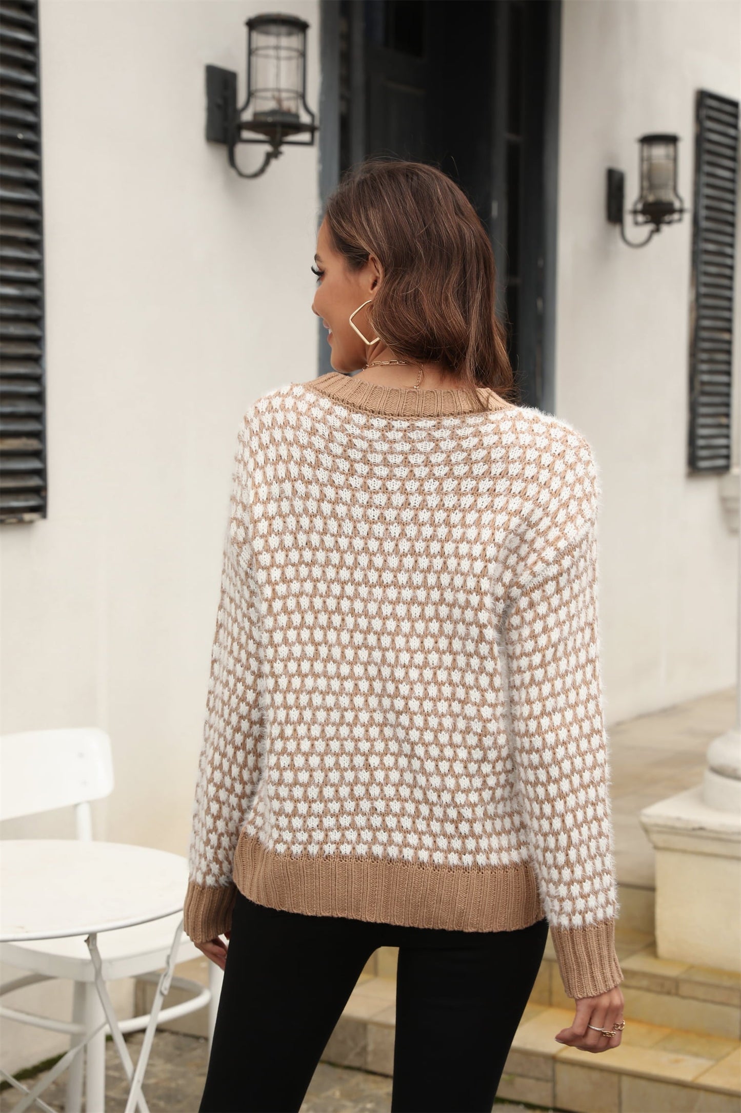 Printed Round Neck Dropped Shoulder Sweater Print on any thing USA/STOD clothes