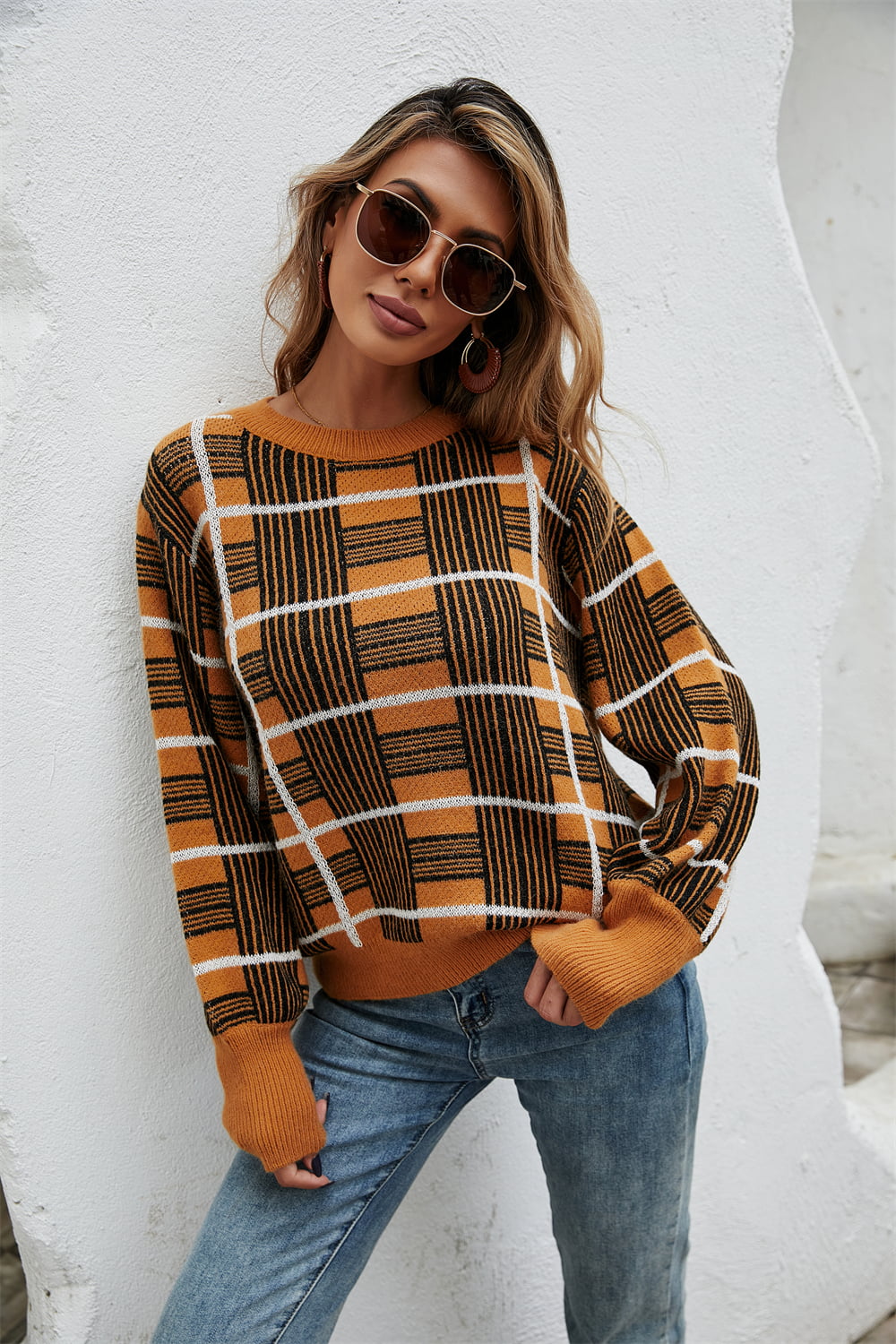 Printed Round Neck Dropped Shoulder Sweater Print on any thing USA/STOD clothes