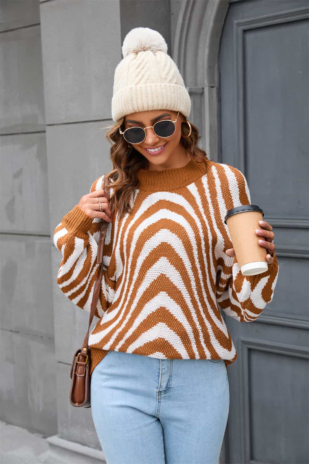 Printed Round Neck Long Sleeve Pullover Sweater Print on any thing USA/STOD clothes