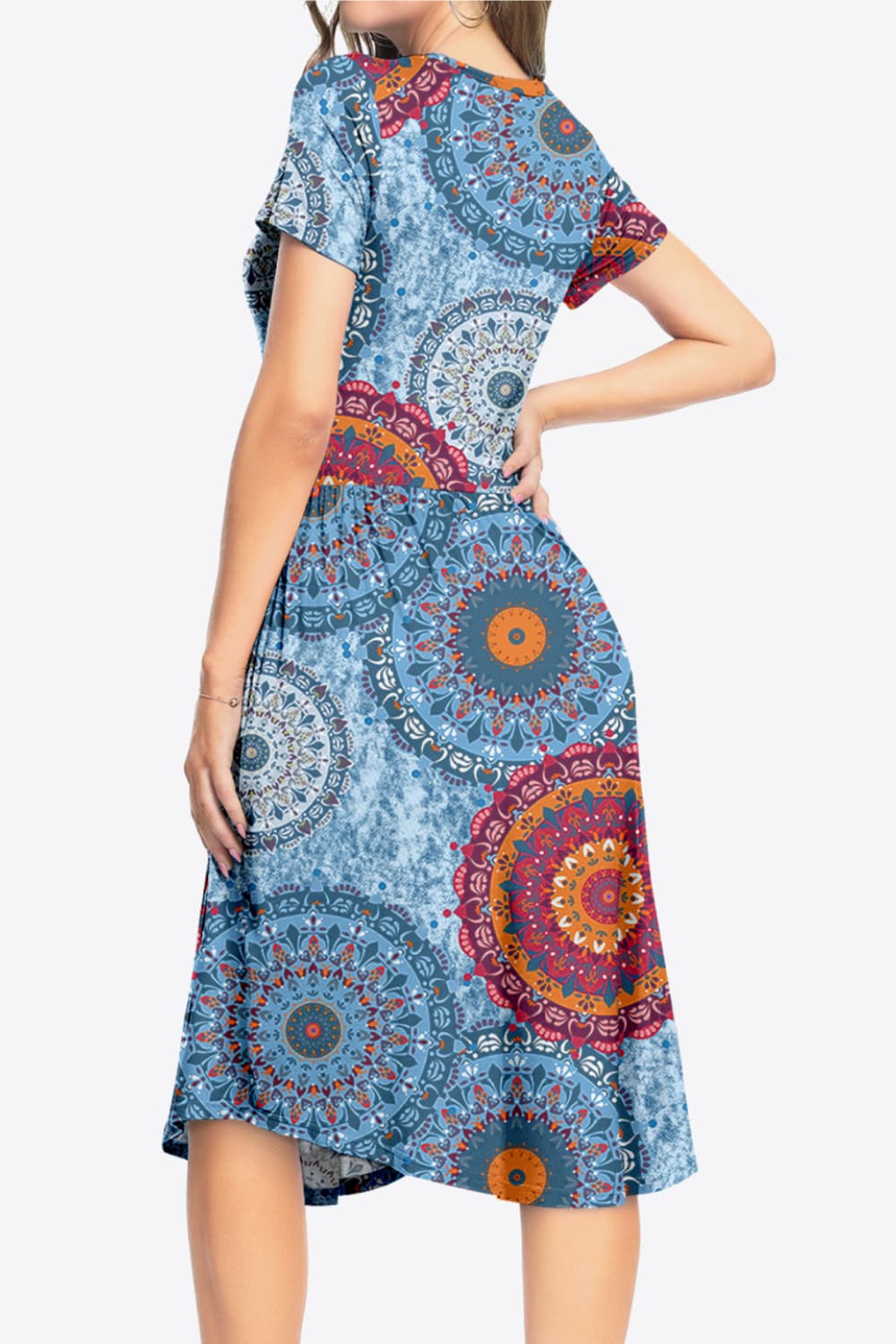 Printed Round Neck Short Sleeve Dress with Pockets Print on any thing USA/STOD clothes