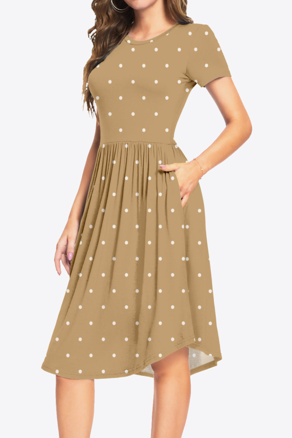 Printed Round Neck Short Sleeve Dress with Pockets Print on any thing USA/STOD clothes