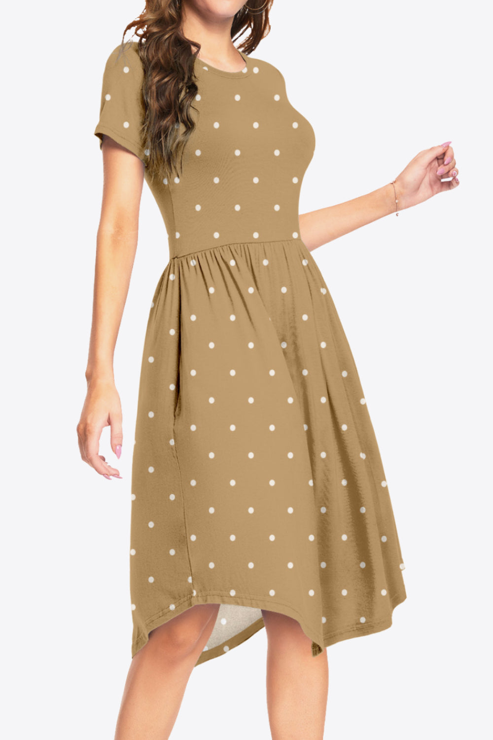 Printed Round Neck Short Sleeve Dress with Pockets Print on any thing USA/STOD clothes