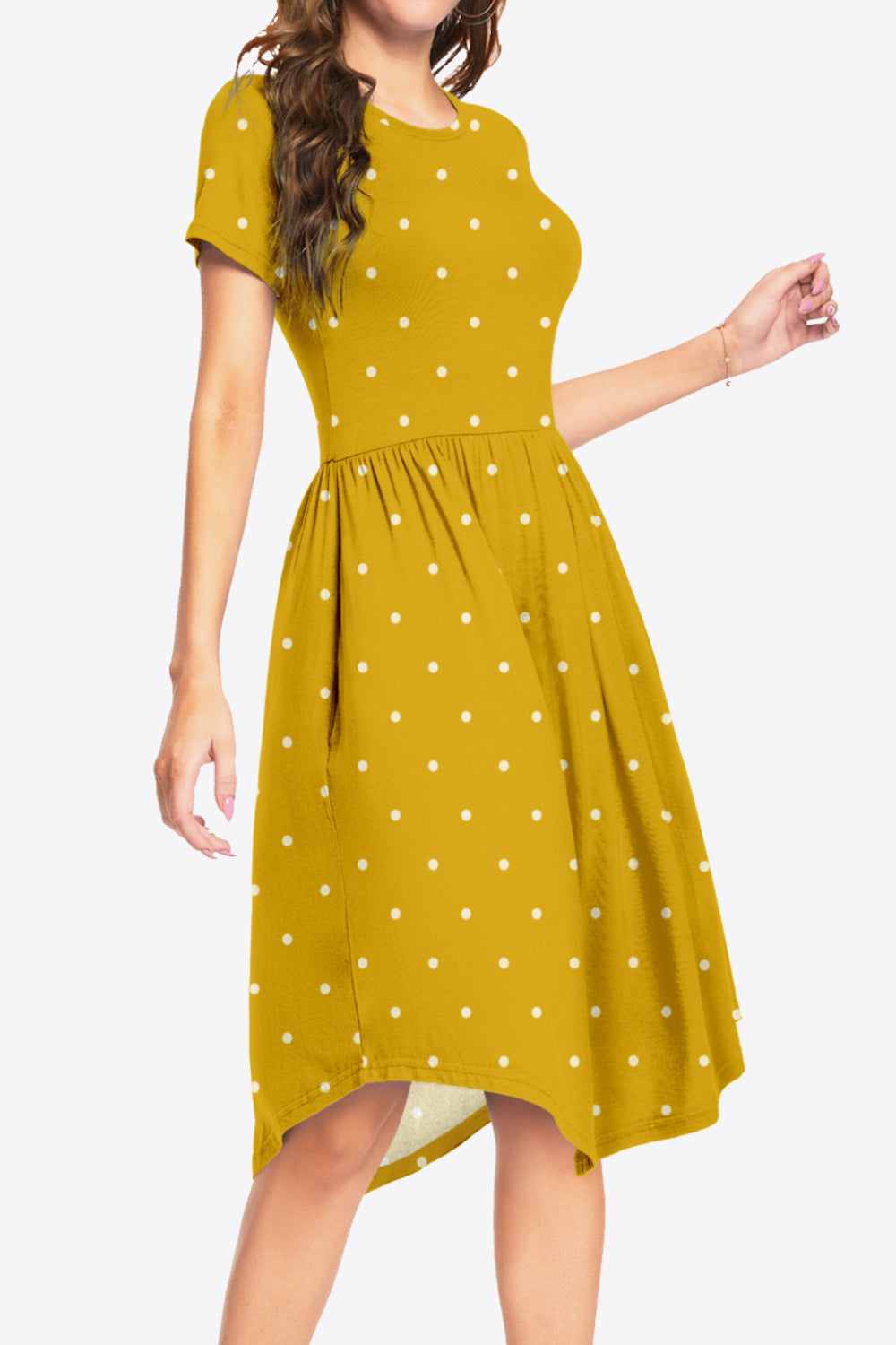 Printed Round Neck Short Sleeve Dress with Pockets Print on any thing USA/STOD clothes