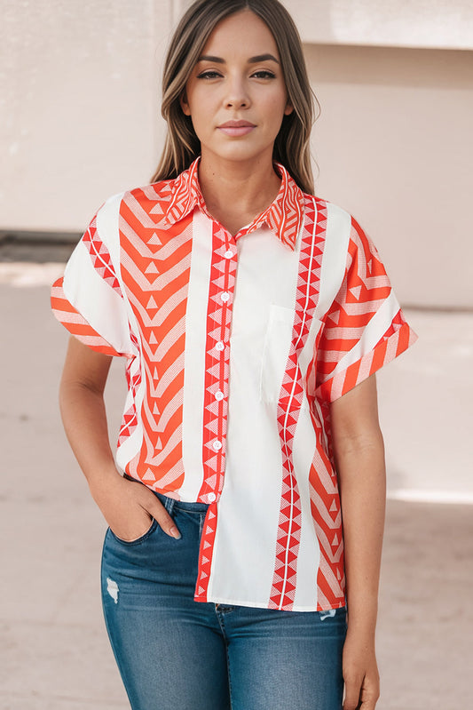 Printed Short Sleeve Collared Shirt Print on any thing USA/STOD clothes