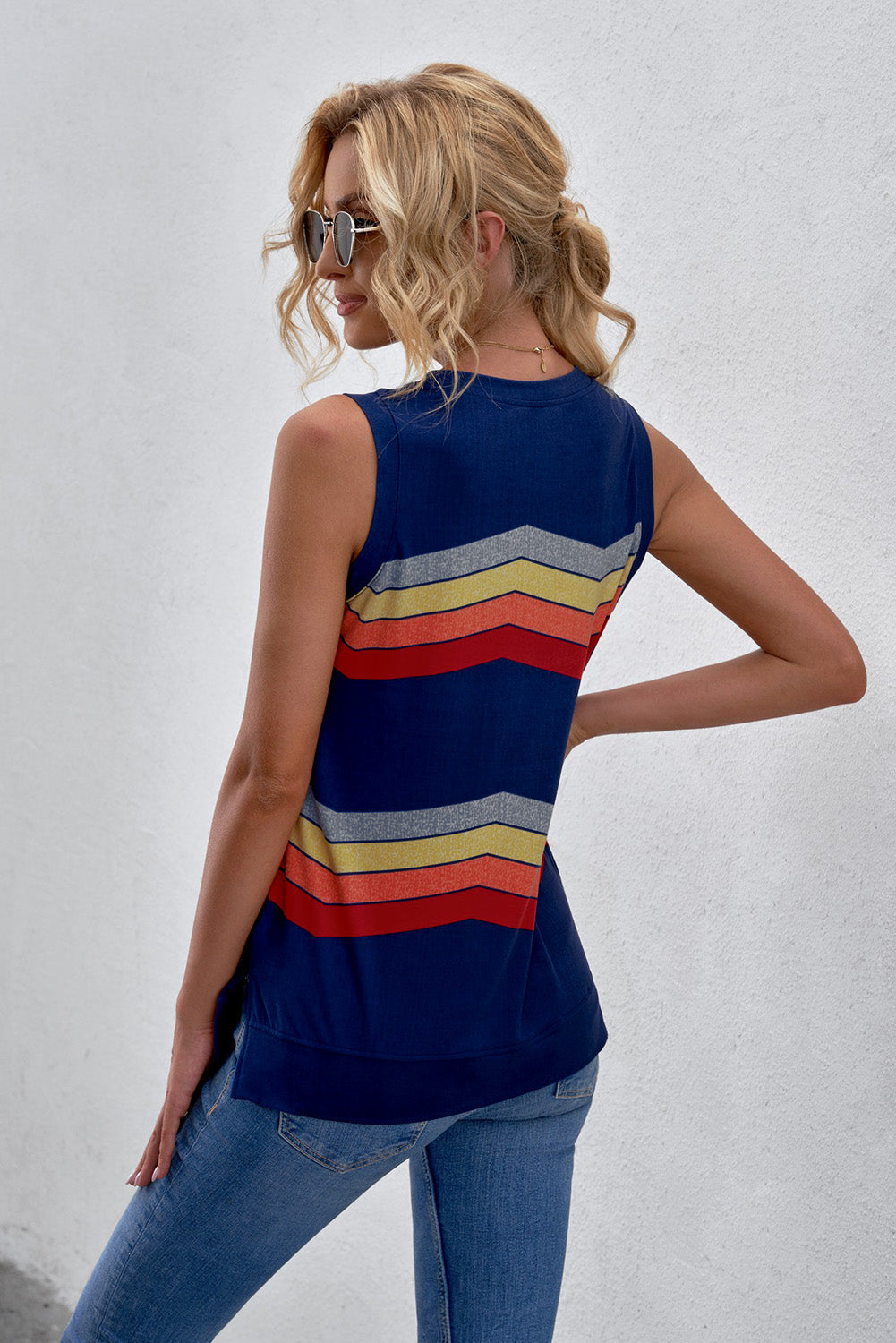 Printed Side Slit Round Neck Tank Print on any thing USA/STOD clothes