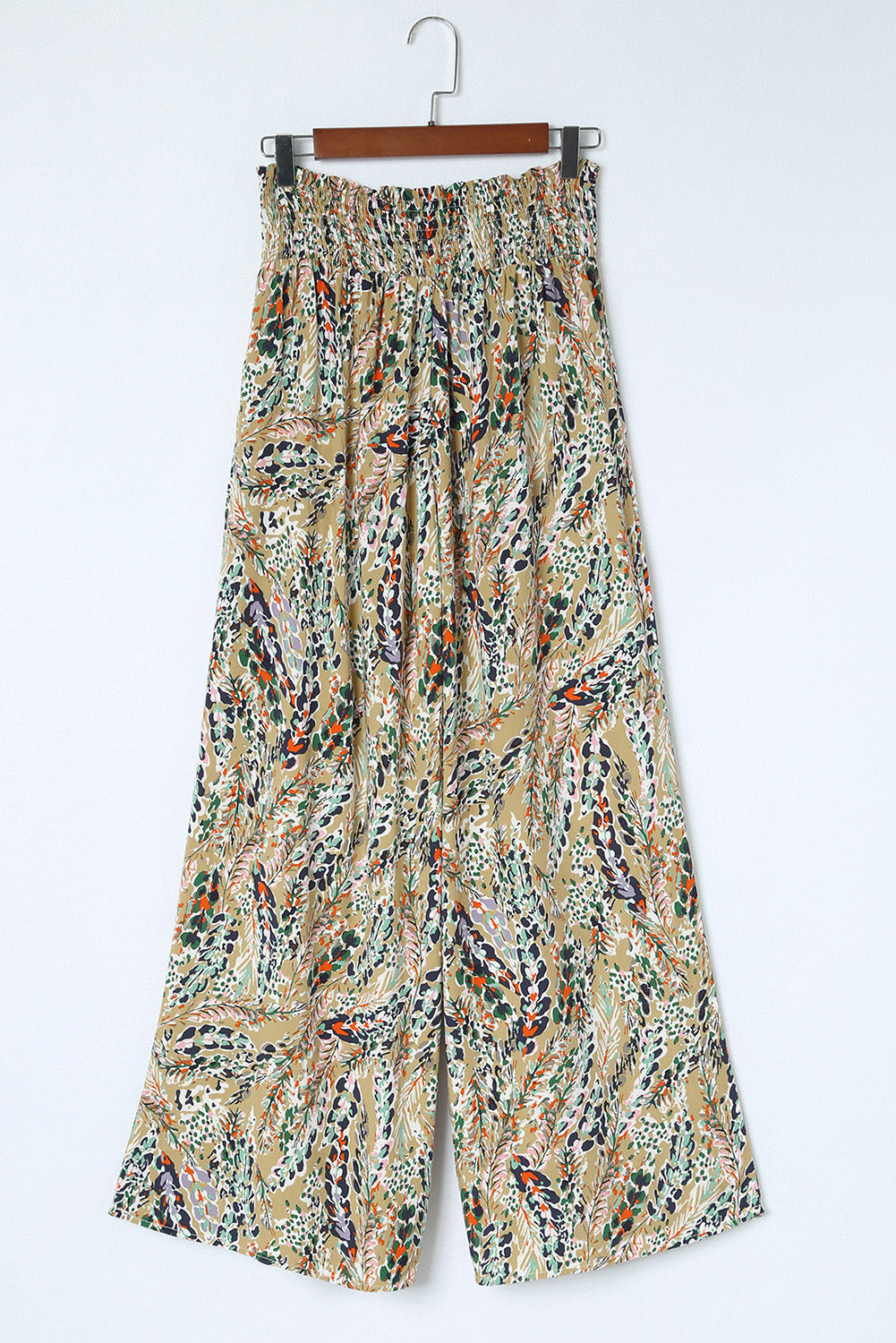 Printed Smocked Waist Wide Leg Pants Print on any thing USA/STOD clothes