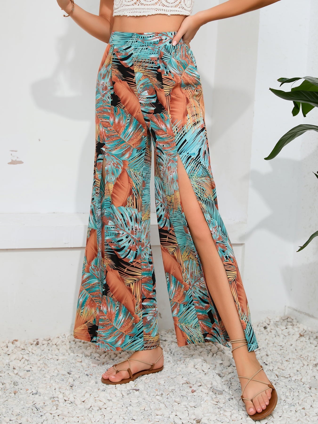 Printed Split Wide Leg Long Pants Print on any thing USA/STOD clothes