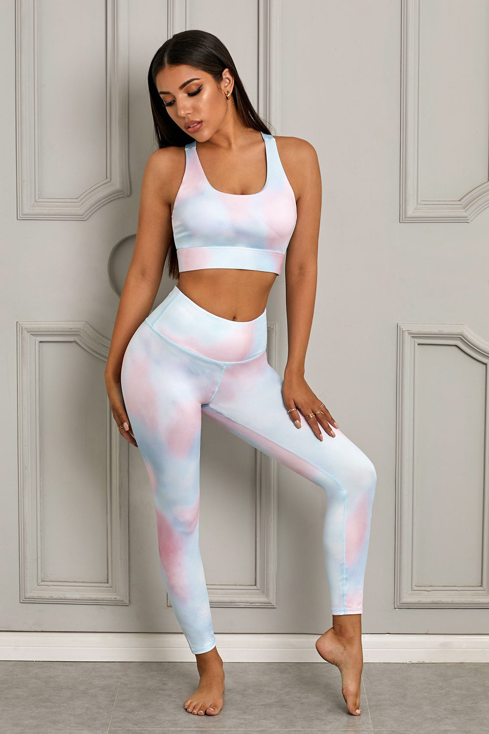 Printed Sports Bra and Leggings Set Print on any thing USA/STOD clothes
