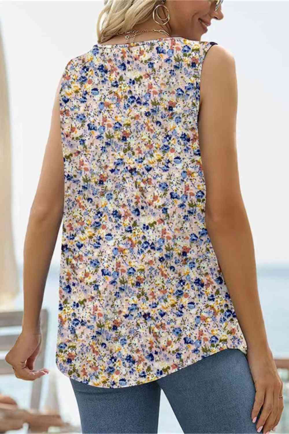 Printed Square Neck Curved Hem Tank Print on any thing USA/STOD clothes