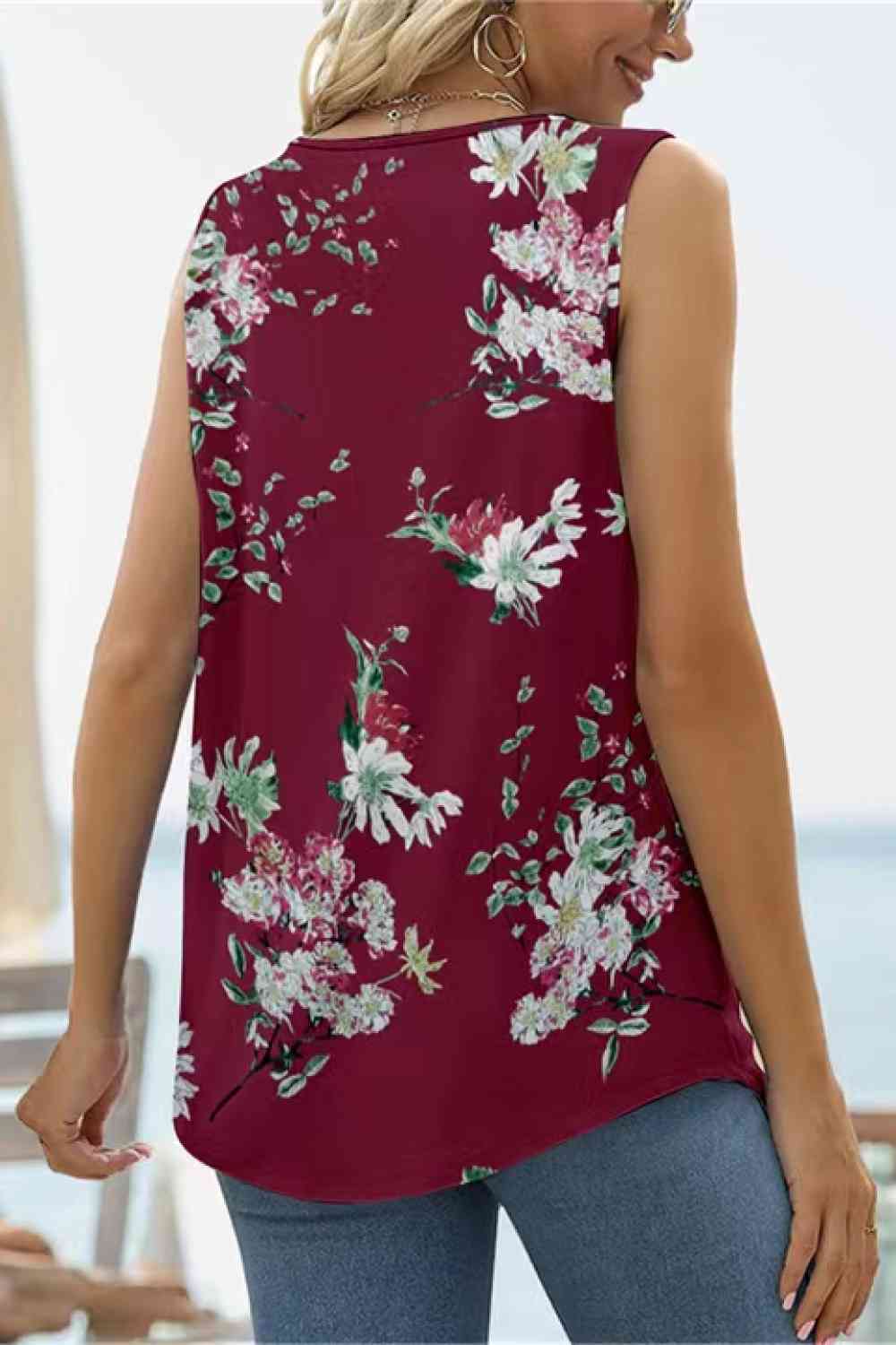 Printed Square Neck Curved Hem Tank Print on any thing USA/STOD clothes