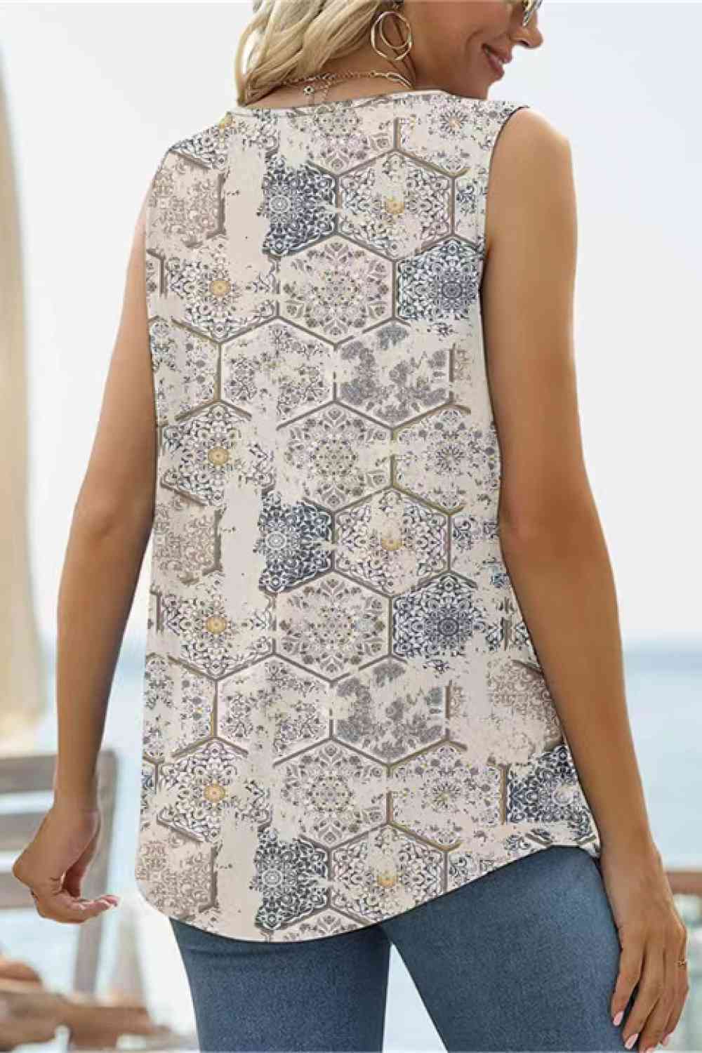 Printed Square Neck Curved Hem Tank Print on any thing USA/STOD clothes