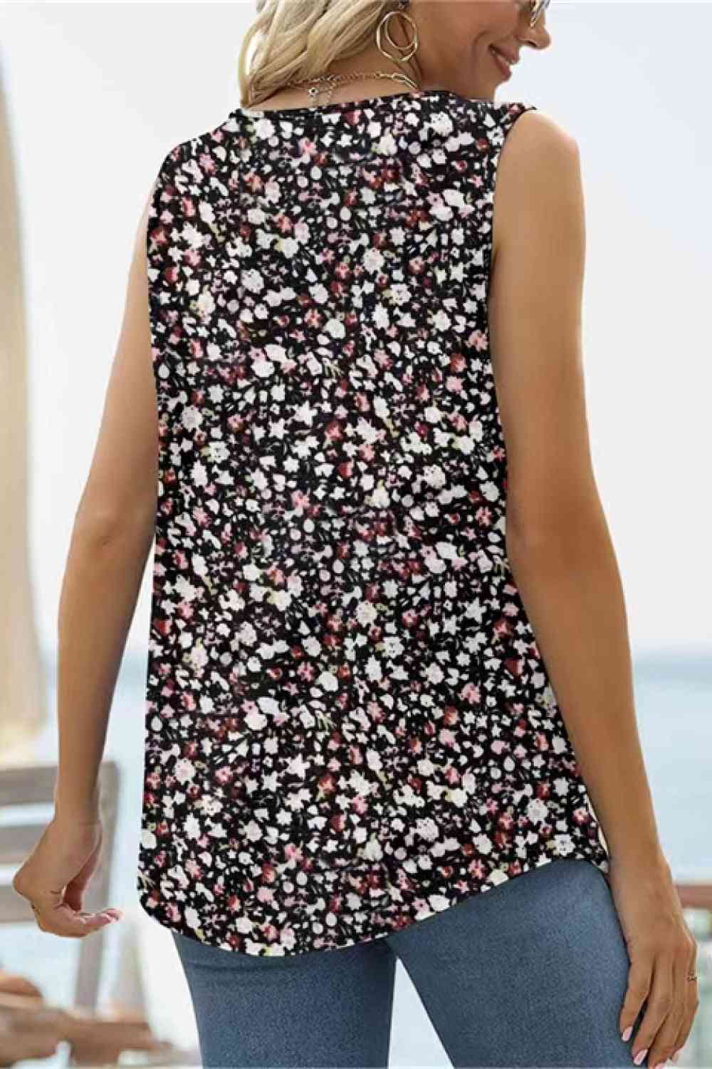 Printed Square Neck Curved Hem Tank Print on any thing USA/STOD clothes