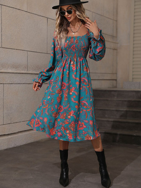 Printed Square Neck Flounce Sleeve Dress Print on any thing USA/STOD clothes