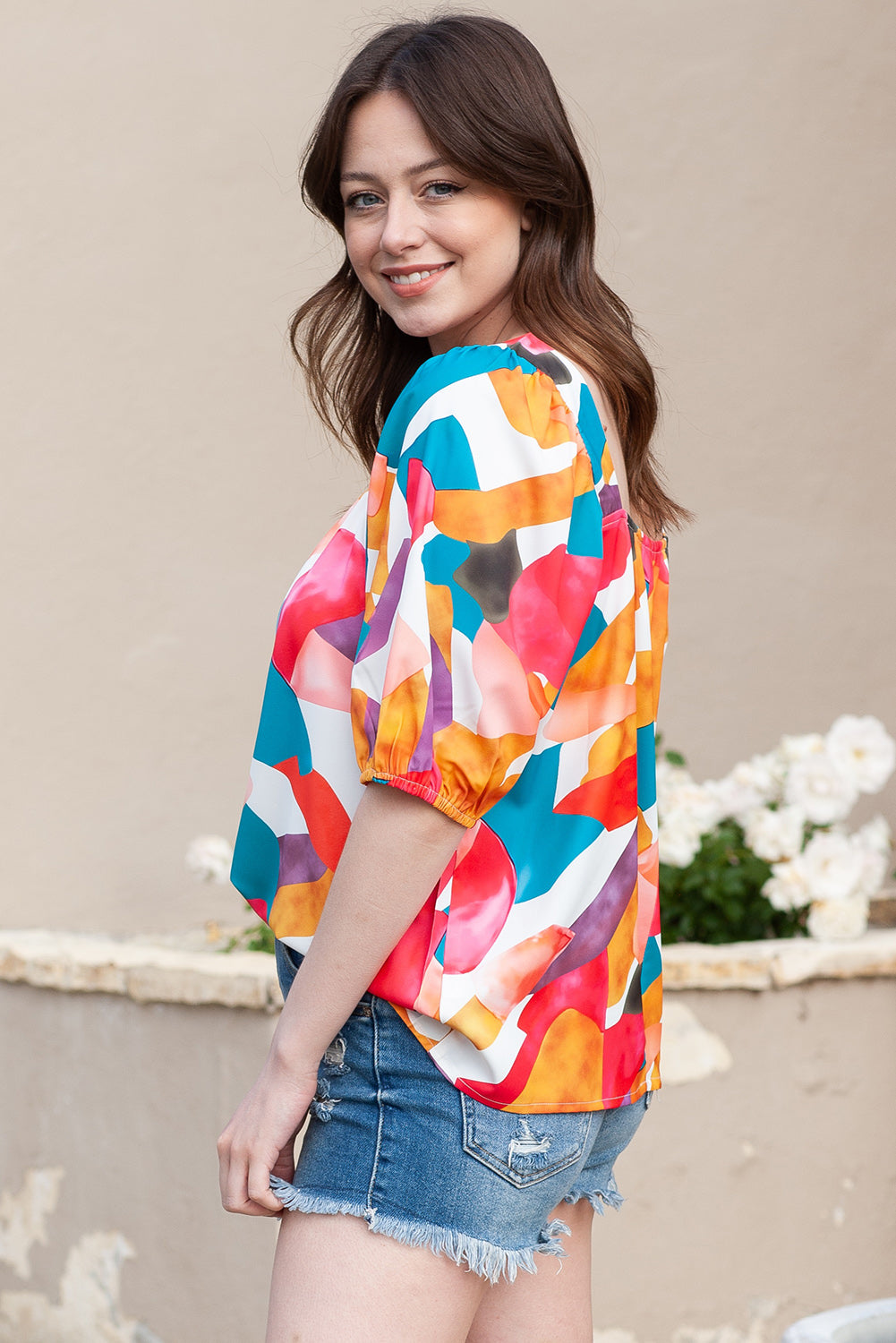 Printed Square Neck Half Sleeve Top Print on any thing USA/STOD clothes