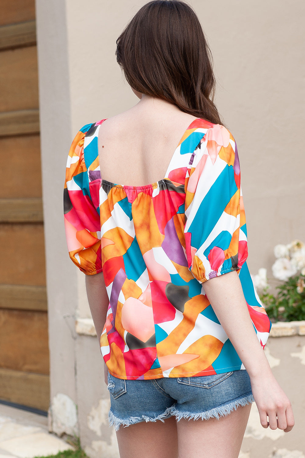 Printed Square Neck Half Sleeve Top Print on any thing USA/STOD clothes