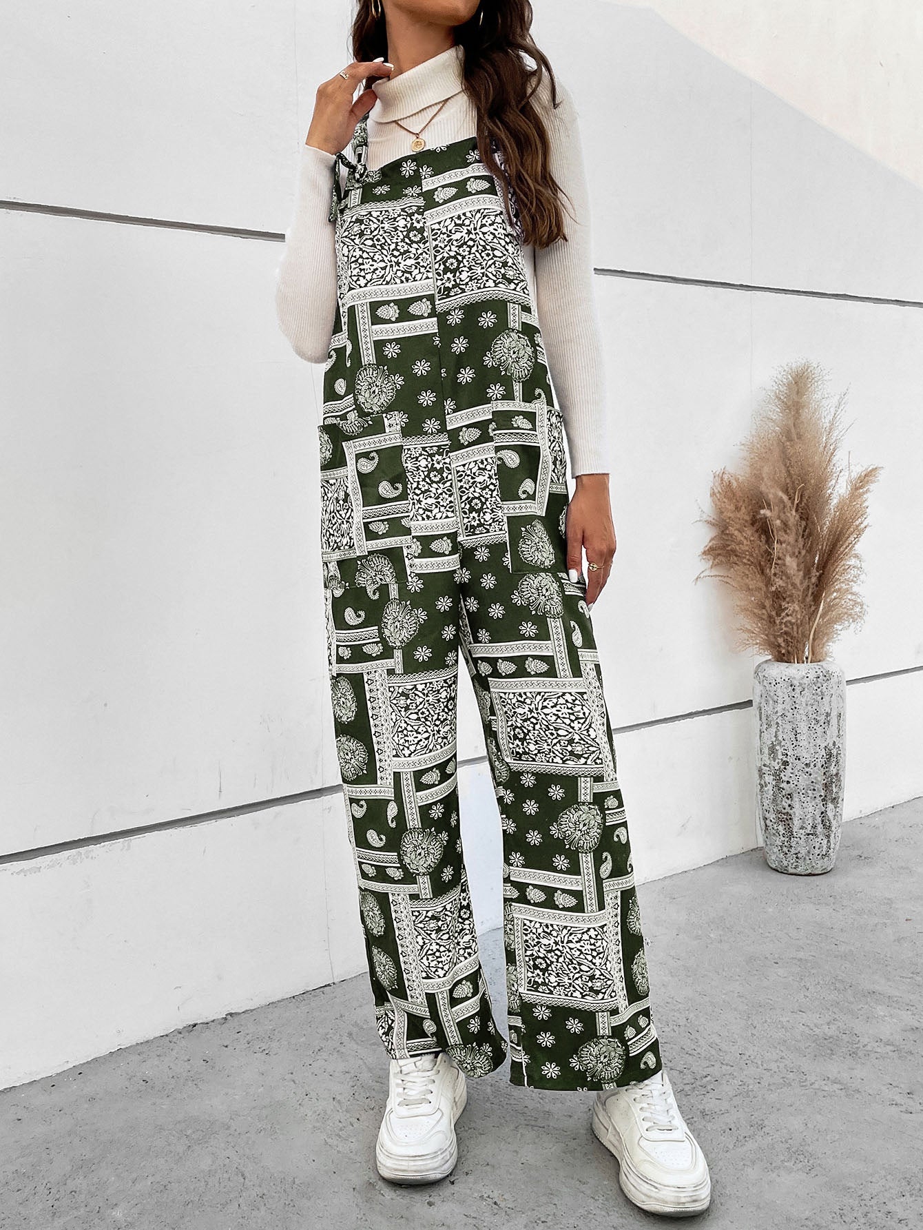 Printed Straight Leg Overalls with Pockets Print on any thing USA/STOD clothes