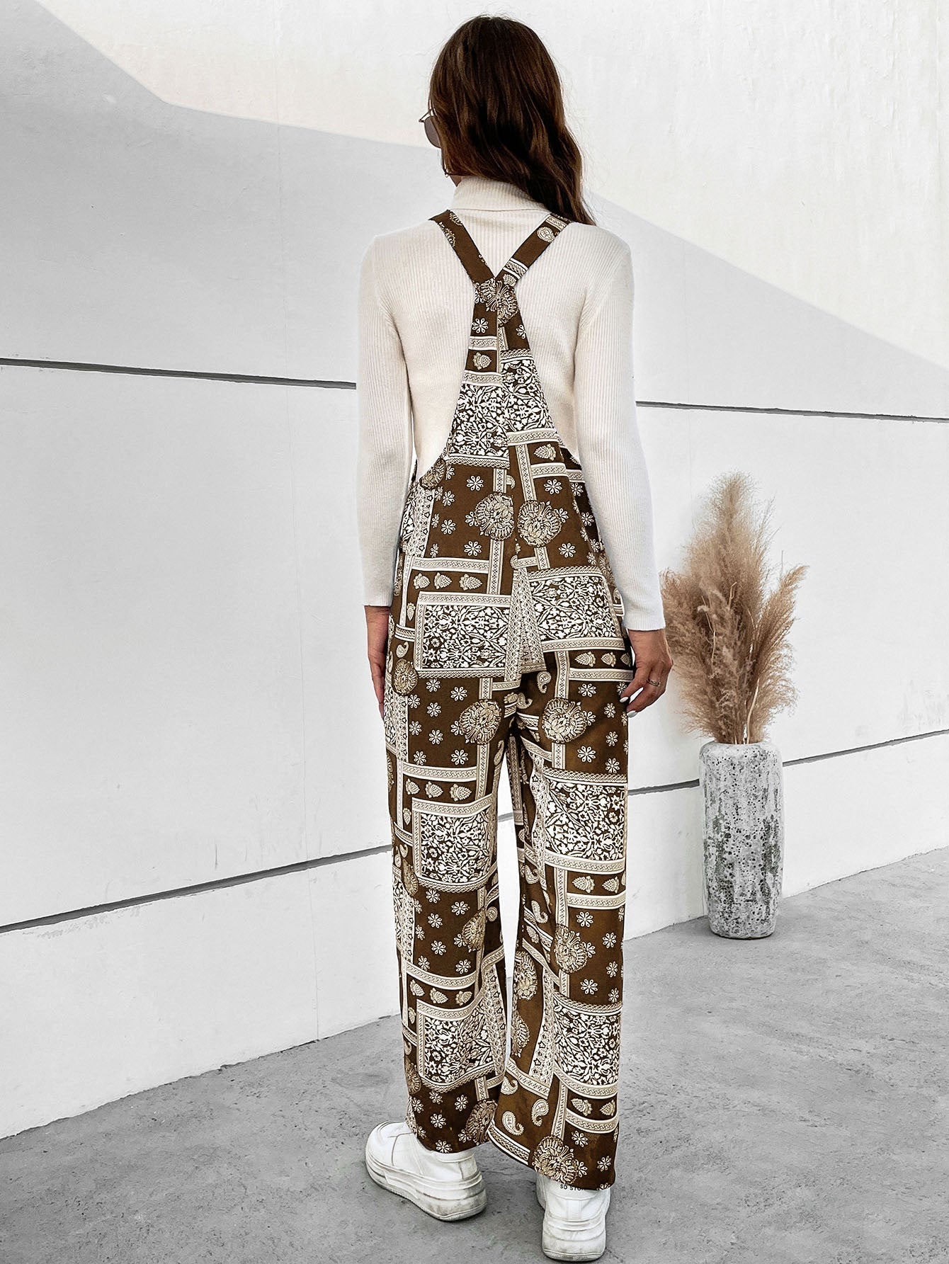 Printed Straight Leg Overalls with Pockets Print on any thing USA/STOD clothes