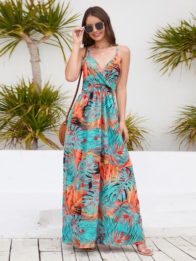 Printed Surplice Spaghetti Strap Dress Print on any thing USA/STOD clothes