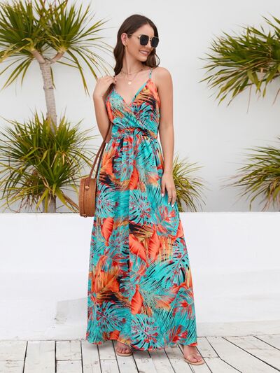 Printed Surplice Spaghetti Strap Dress Print on any thing USA/STOD clothes