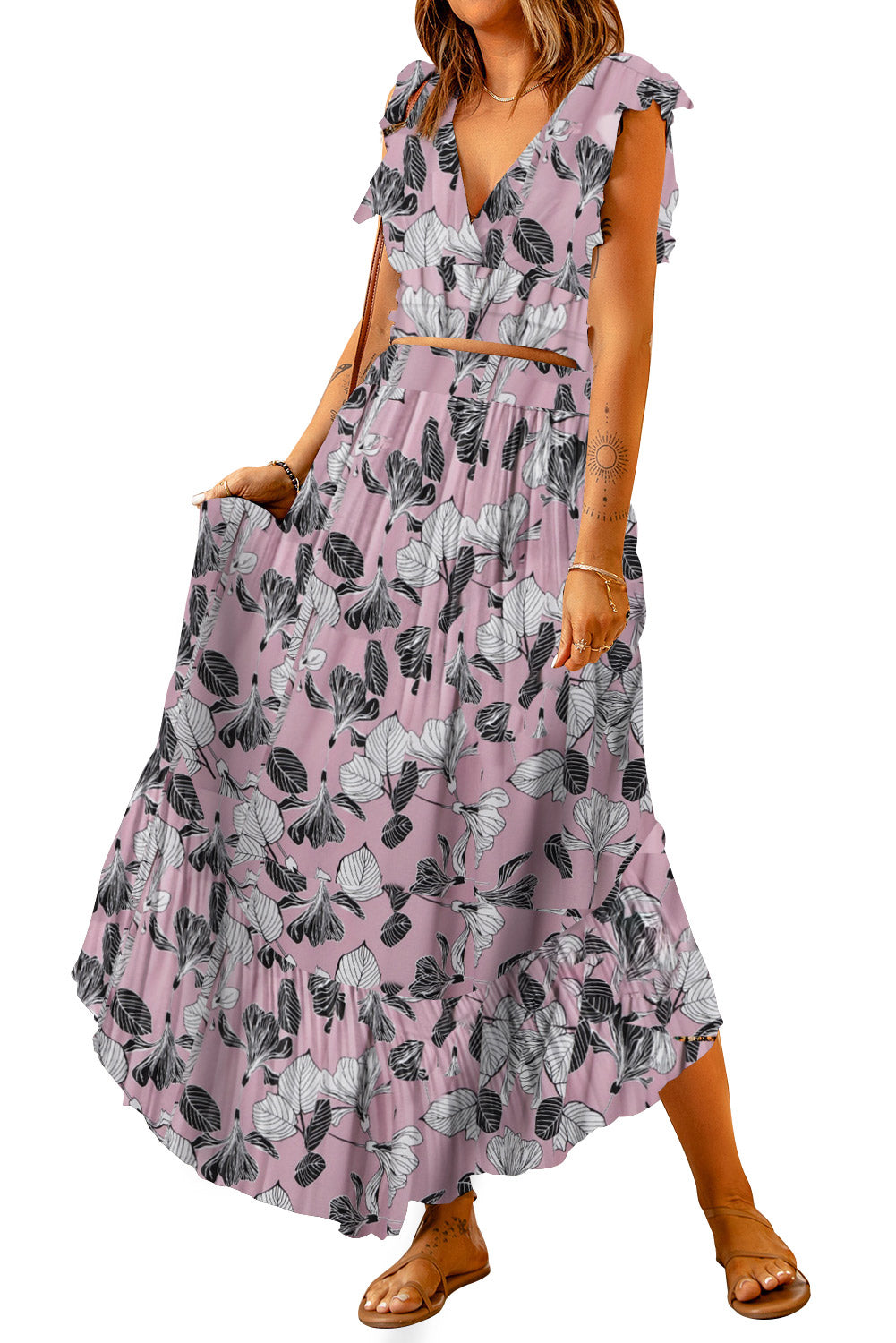 Printed Tie Back Cropped Top and Maxi Skirt Set Print on any thing USA/STOD clothes