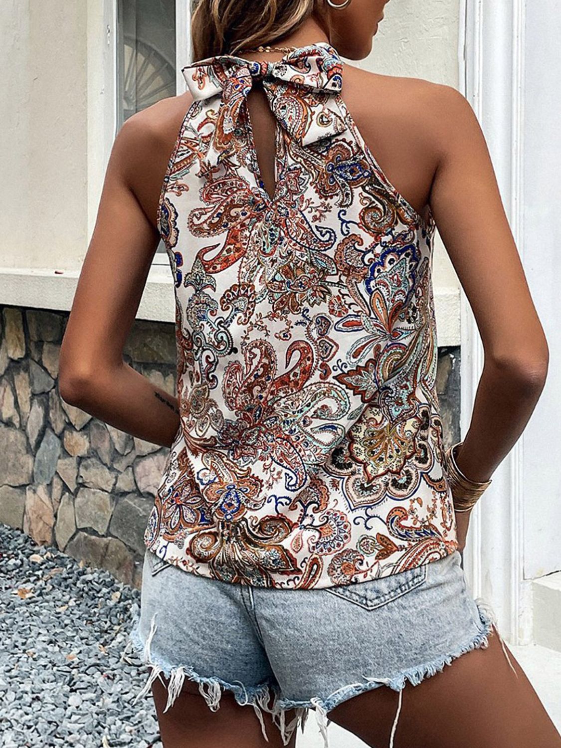 Printed Tie Back Tank Top Print on any thing USA/STOD clothes