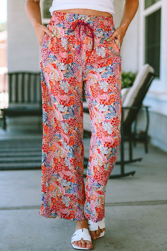 Printed Tie Waist Wide Leg Long Pants Print on any thing USA/STOD clothes