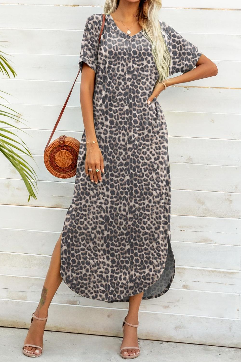 Printed V-Neck Curved Hem Dress Print on any thing USA/STOD clothes