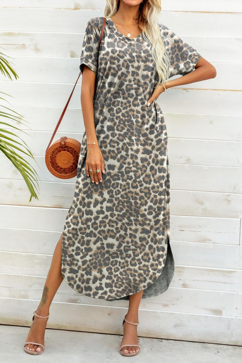 Printed V-Neck Curved Hem Dress Print on any thing USA/STOD clothes