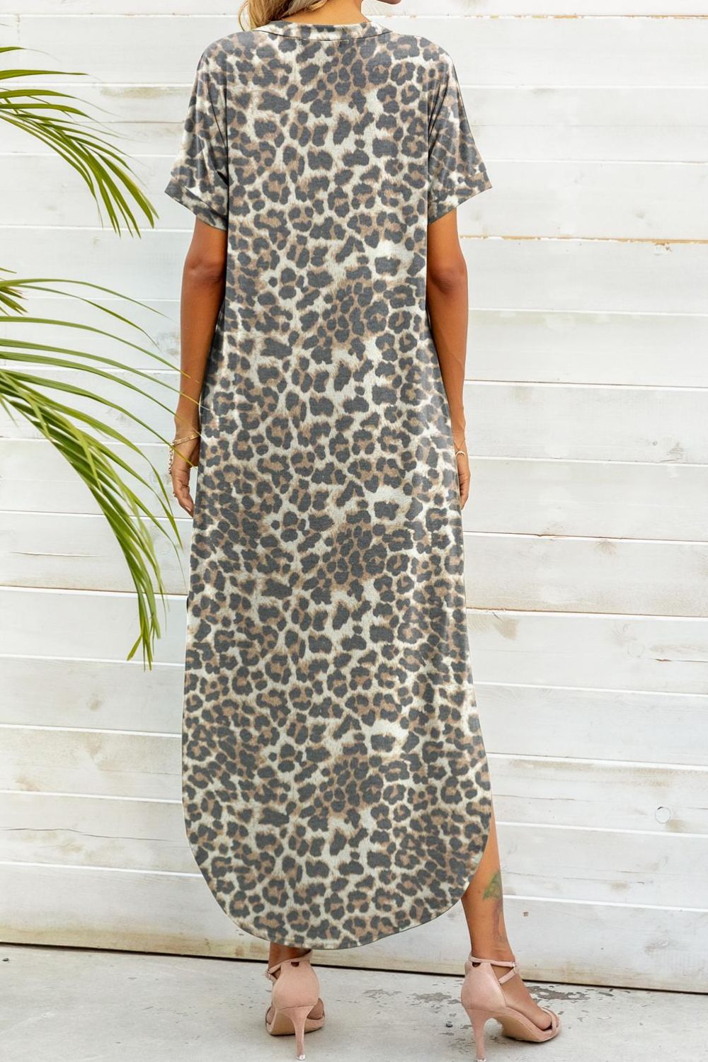 Printed V-Neck Curved Hem Dress Print on any thing USA/STOD clothes