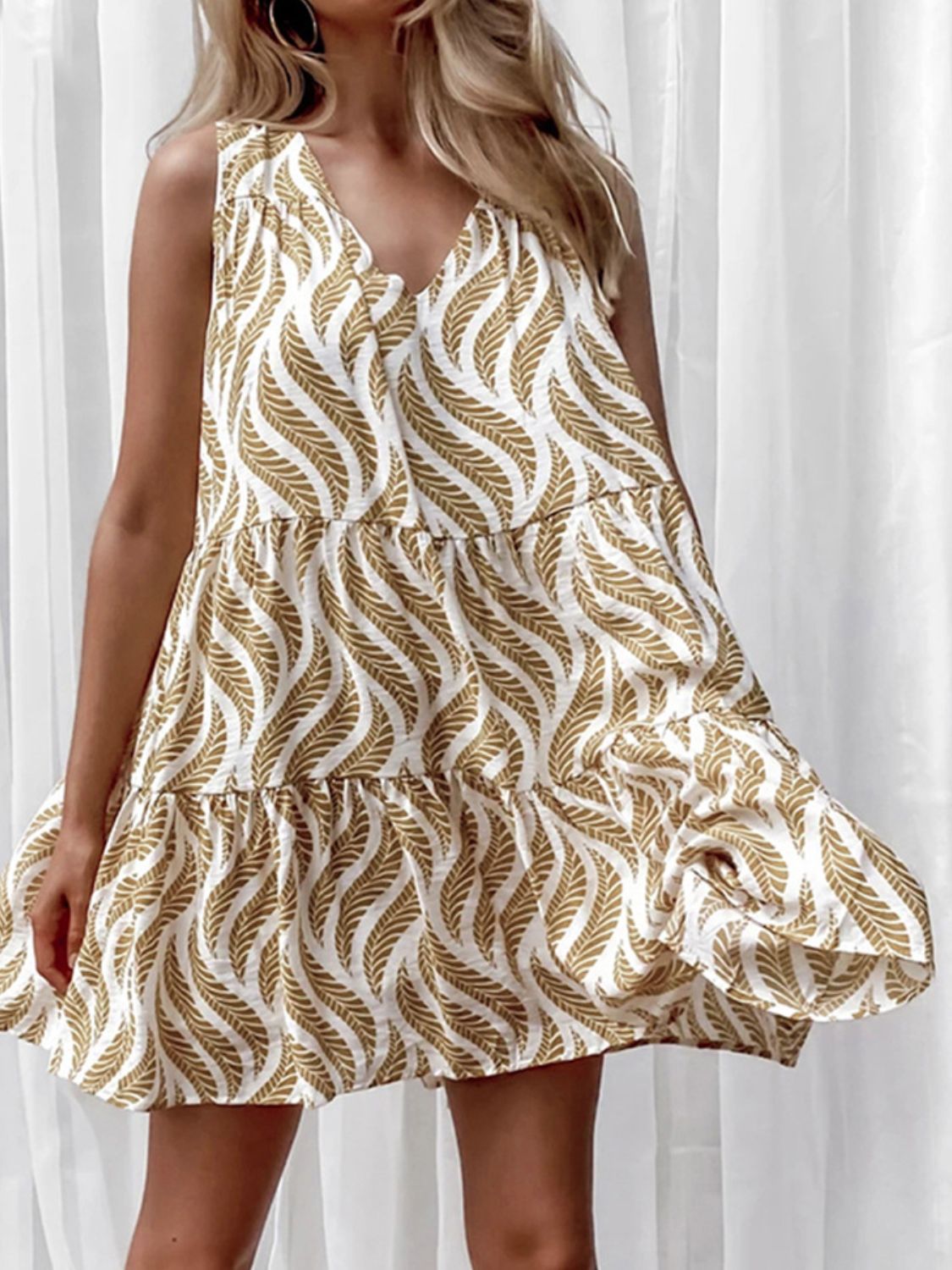 Printed V-Neck Sleeveless Mini Dress Print on any thing USA/STOD clothes