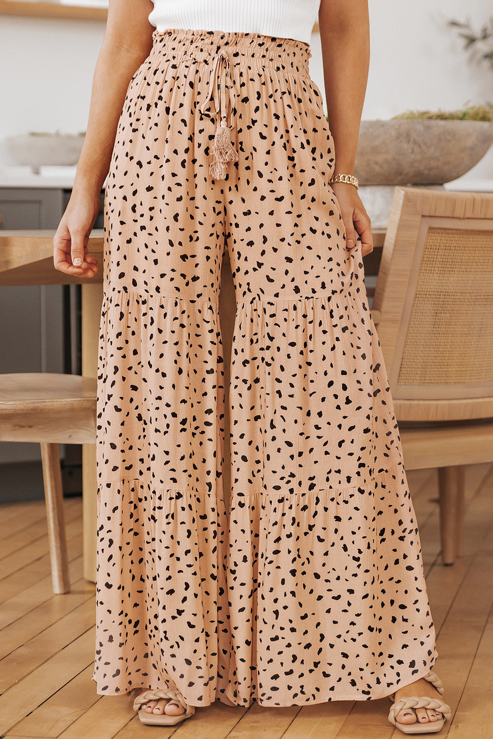 Printed Wide Tiered Pants Print on any thing USA/STOD clothes