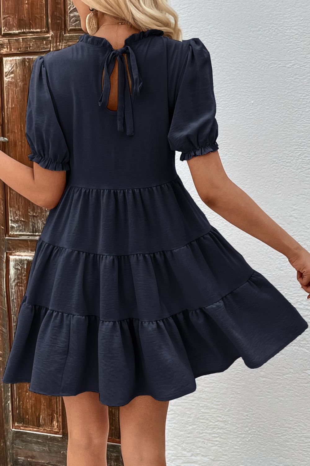 Puff Sleeve Tie Back Tiered Dress Print on any thing USA/STOD clothes