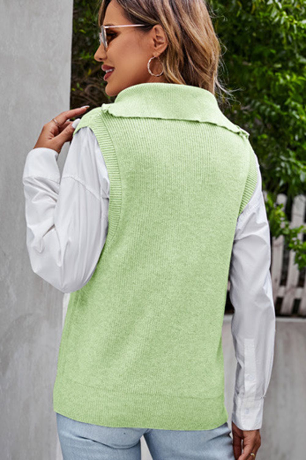 Quarter-Zip Ribbed Sweater Vest Print on any thing USA/STOD clothes