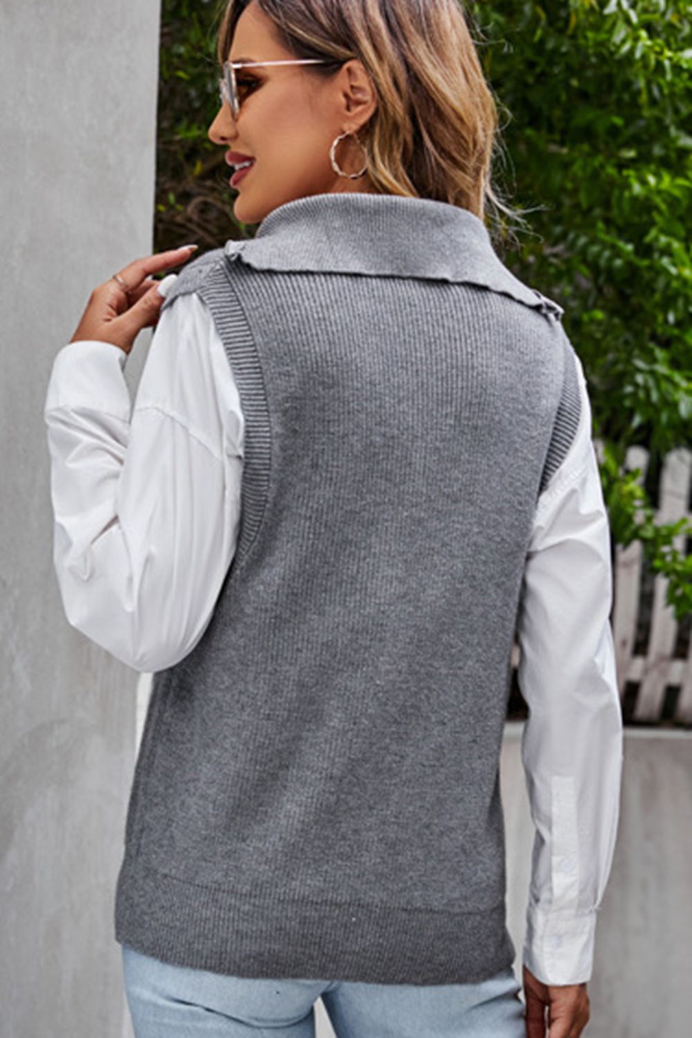 Quarter-Zip Ribbed Sweater Vest Print on any thing USA/STOD clothes