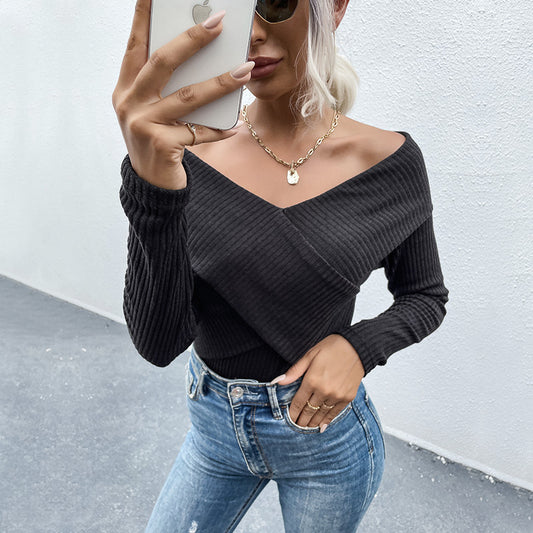 Knitwear solid color one shoulder top